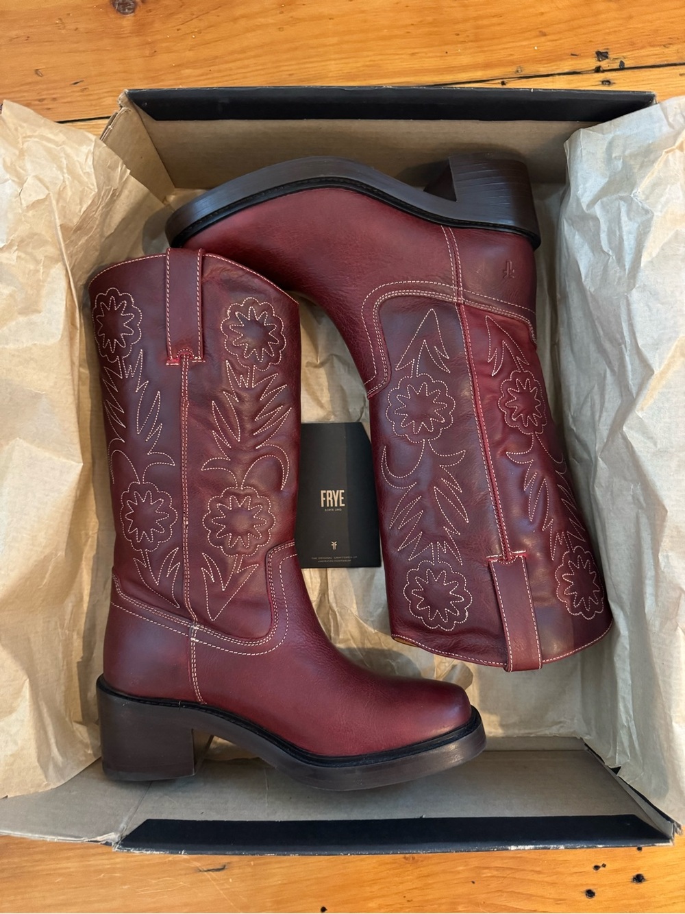 Frye For FP Kate Deco Stitch Boots in Merlot - Picture 2 of 8